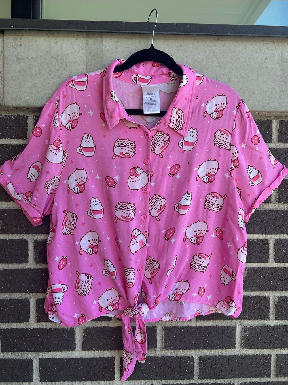 Pusheen Pink Dessert Print Button-Up Shirt - Size XL